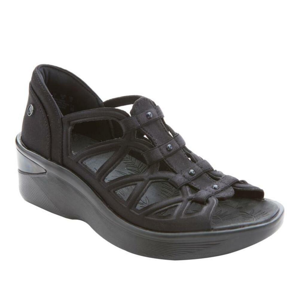 Bzees Washable Black Wedge Sandal Sapphire sz 11 Wide new SH232